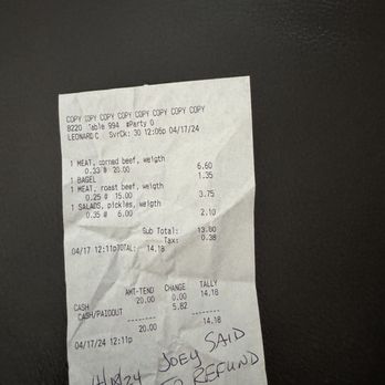Max's Delicatessen & Restaurant - Receipt - Delis Near Me - Highland Park, Illinois
