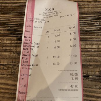 Soju - receipt - Korean Near Me - Pittsburgh, Pennsylvania Soju - receipt - Korean Near Me - Pittsburgh, Pennsylvania