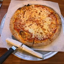 Large Cheese Pizza (I used the fork for size reference). Large Cheese Pizza (I used the fork for size reference).