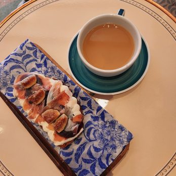 Felix Roasting - Ricotta, Fig, Jam and Prosciutto Toast. Black Tea with a splash of milk - Coffee & Tea Near Me - New York, New York