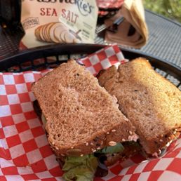 Chicken salad sandwich with chips. Chicken salad sandwich with chips.