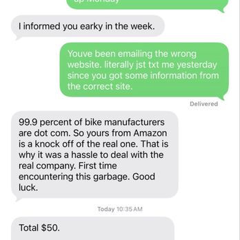 Got Bikes - Rude and threatening texts from the owner. - Bikes Near Me - San Jose, California