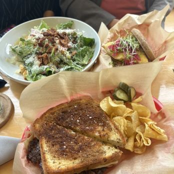 Songbird - Caeser salad, Sprouted Grain English Muffin, Grass-fed Beef Patty Melt - Breakfast & Brunch Near Me - St. Louis, Missouri Songbird - Caeser salad, Sprouted Grain English Muffin, Grass-fed Beef Patty Melt - Breakfast & Brunch Near Me - St. Louis, Missouri