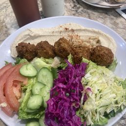 Falafel Platter (about $18) comes with 2 pita halves (not pictured)