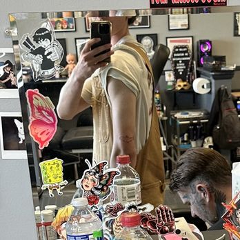 Enemy Tattoo - first tattoo for this guy! #salmon #mirrorpic - Tattoo Near Me - Everett, Washington