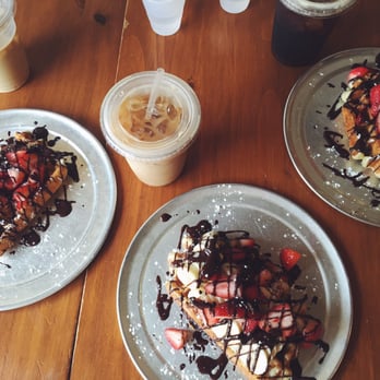 Zinneken's - Harvard Square - Waffles with strawberries, bananas, and chocolate. Iced coffees were delicious as well! - Belgian Near Me - Cambridge, Massachusetts Zinneken's - Harvard Square - Waffles with strawberries, bananas, and chocolate. Iced coffees were delicious as well! - Belgian Near Me - Cambridge, Massachusetts