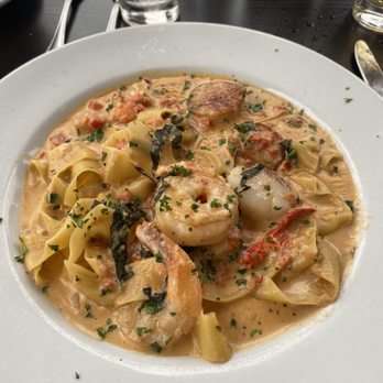 Angelina's Ristorante & Wine Bar - This is the Signature dish, fresh pasta with shrimp, scallops, lobster in a cream sauce. - Italian Near Me - Ogunquit, Maine Angelina's Ristorante & Wine Bar - This is the Signature dish, fresh pasta with shrimp, scallops, lobster in a cream sauce. - Italian Near Me - Ogunquit, Maine