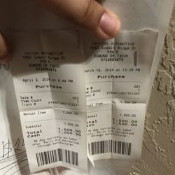 Taylors Automotive - Receipts from march and April of paying in full (it was 2441 and paid him 2500 for him to still be negligent).