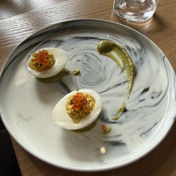 Frenchie Wine Bar - Deviled eggs (not a full serving they were split up for us). - Tapas Bars Near Me - San Francisco, California Frenchie Wine Bar - Deviled eggs (not a full serving they were split up for us). - Tapas Bars Near Me - San Francisco, California