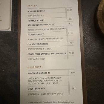 The Cipher Room - Small plate menu.   They said new choices coming. - Distilleries Near Me - Smithtown, New York