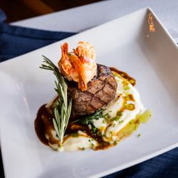 Latitude 48 & Red Room - Surf & Turf - featuring Brandt Beef tenderloin and grilled tiger shrimp and