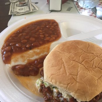 Ms Bar-B-Que - Small Pulled Pork sandwich and Baked Beans - Fish & Chips Near Me - Canton, Mississippi