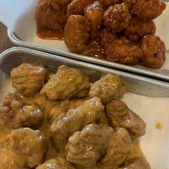 East Coast Wings + Grill - Kamikaze sauce on top, Bourbon honey mustard on the bottom - Chicken Wings Near Me - Mocksville, North Carolina East Coast Wings + Grill - Kamikaze sauce on top, Bourbon honey mustard on the bottom - Chicken Wings Near Me - Mocksville, North Carolina