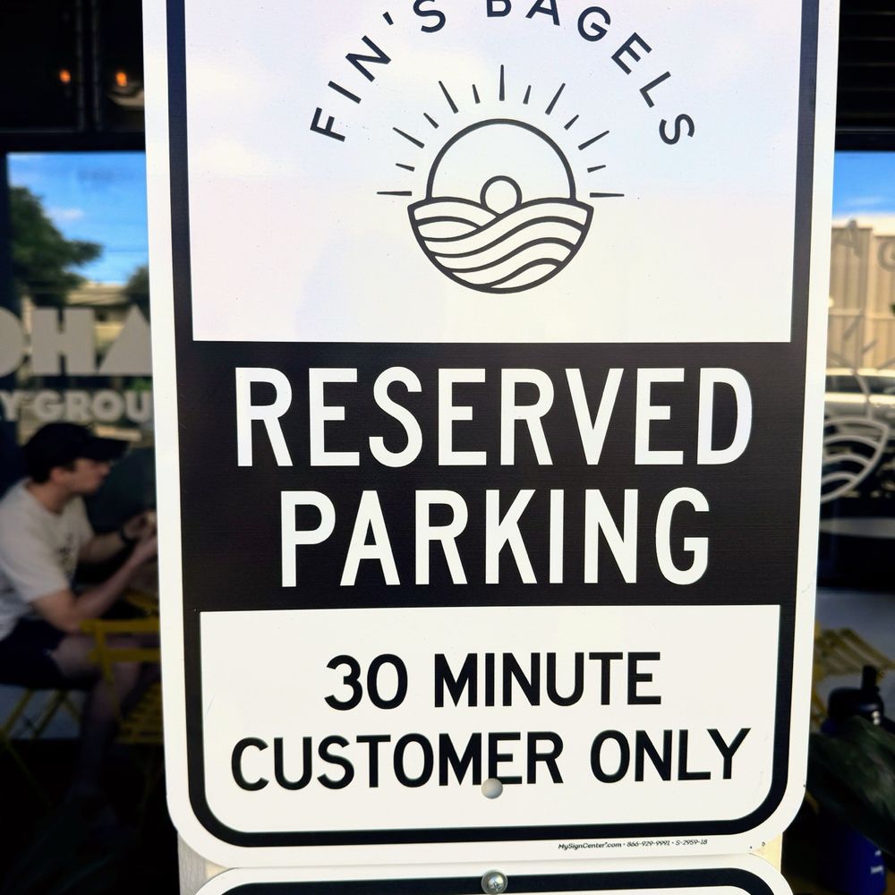 Fin's Bagels - Look for this sign for their private parking stalls in front of business. - Bagels Near Me - Honolulu, Hawaii Fin's Bagels - Look for this sign for their private parking stalls in front of business. - Bagels Near Me - Honolulu, Hawaii