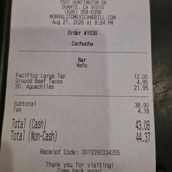 Morralito Mexican Grill - bill - Mexican Near Me - Duarte, California Morralito Mexican Grill - bill - Mexican Near Me - Duarte, California