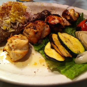 Silver Skewers - Chicken kabobs with one house kabob (ground beef). SO good with the hot sauce they give you at the beginning of the meal! - Persian/Iranian Near Me - Waldorf, Maryland