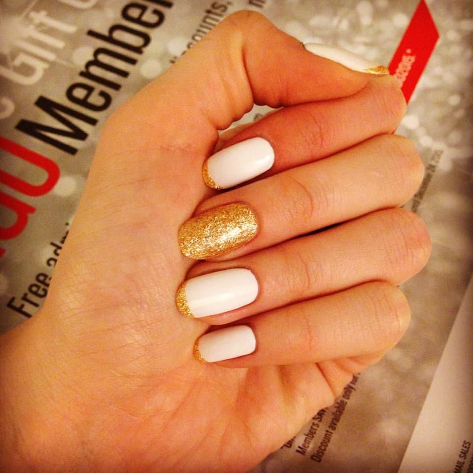 Gel holiday french with accent nail, round shaped, done on