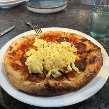 Bonfire Grill - Breakfast pizza w scramble eggs - New American Near Me - Tomball, Texas