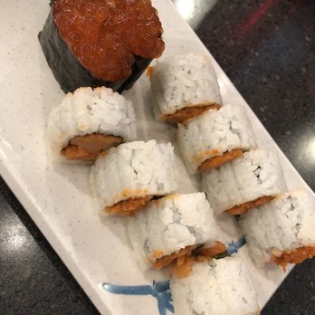Sushi Train - Spicy salmon roll and salmon roe gunkan maki - Sushi Bars Near Me - Lacey, Washington