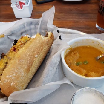 Freetail Brewing - Brisket Cheesesteak sandwich and Tomato Basil soup - Pubs Near Me - San Antonio, Texas