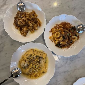 Lapaba - Top left: Radiatore and galbi jim; Bottom left: Agnolotti and cheesy corn; Right: Orecchiette and sausage - Italian Near Me - Los Angeles, California Lapaba - Top left: Radiatore and galbi jim; Bottom left: Agnolotti and cheesy corn; Right: Orecchiette and sausage - Italian Near Me - Los Angeles, California