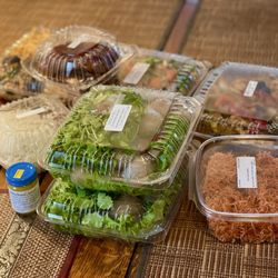 Lily Market Oriental Food & Gifts - Delicious assortment: sticky rice & Thai sausages, stir fry, noodles , stuffed tapioca balls & fresh herbs, crispy noodle Mee Krob)