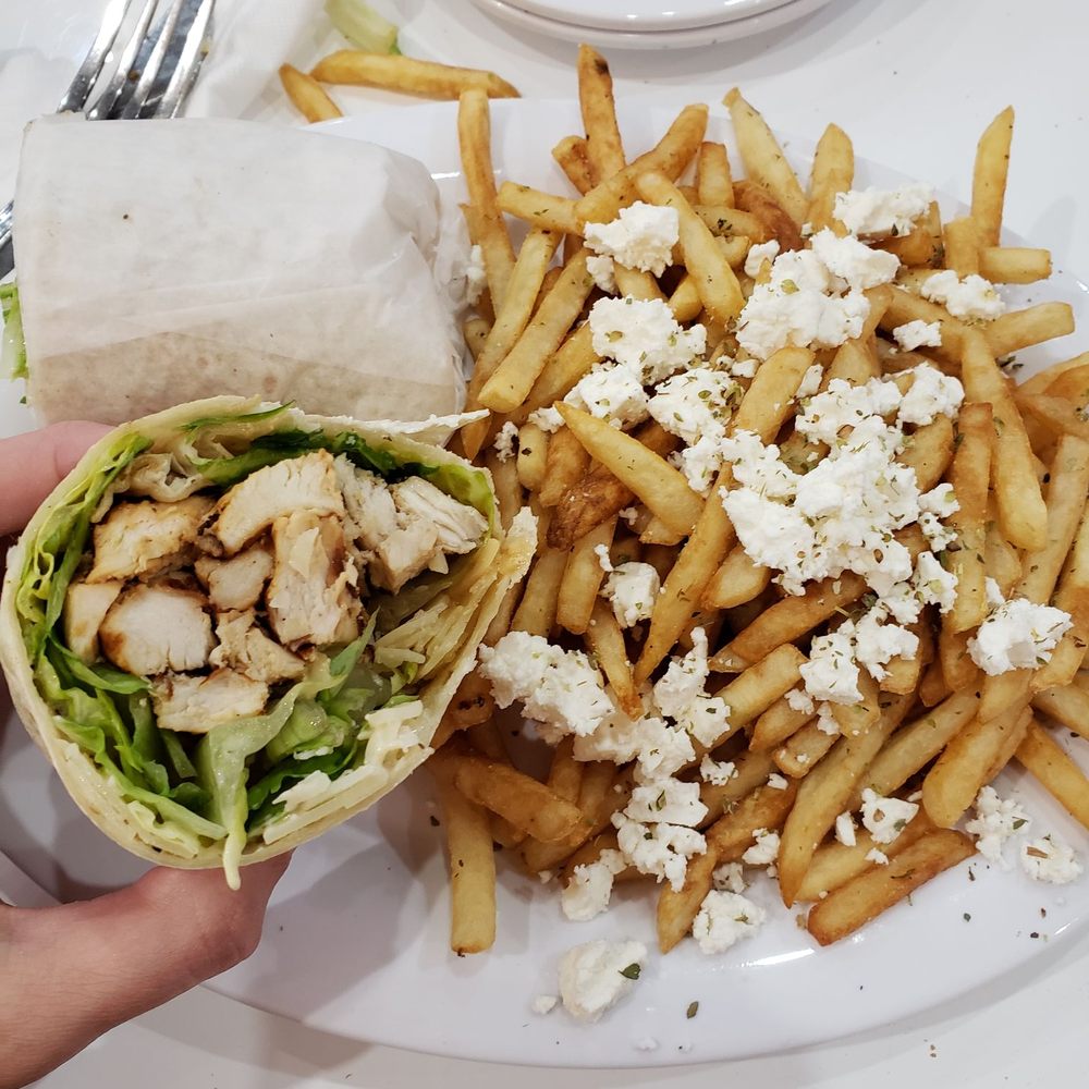Greek Xpress - Grilled chicken caesar wrap with Greek fries - Greek Near Me - Great Neck, New York Greek Xpress - Grilled chicken caesar wrap with Greek fries - Greek Near Me - Great Neck, New York