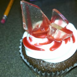 All Occasions Catering - Chocolate Cake with a cookie dough filling.Topped with Vanilla Buttercream. Decorated with edible sugar glass and edible blood!