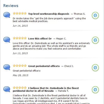 Ed De Andrade, DDS - Every Patient is asked to leave a review. This is published publicly and can not be changed. - Periodontists Near Me - Henderson, Nevada Ed De Andrade, DDS - Every Patient is asked to leave a review. This is published publicly and can not be changed. - Periodontists Near Me - Henderson, Nevada