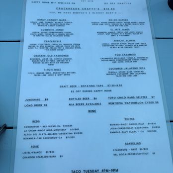 Crackheads - Drink menu 7/18/26 - Cocktail Bars Near Me - Carlsbad, California