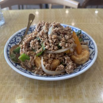 Hollywood Noodle House - Spicy soft tofu with ground chicken and basil - Thai Near Me - Arcadia, California Hollywood Noodle House - Spicy soft tofu with ground chicken and basil - Thai Near Me - Arcadia, California
