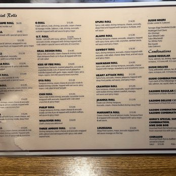 Goro's Sushi - Menu - Sushi Bars Near Me - San Antonio, Texas