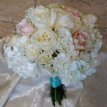 Pennie's Bloomers - White Hydrangea, blush roses Bridal Bouquet - Floral Designers Near Me