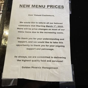 Golden Phoenix - Announcement of the raising of prices at Golden Phoenix in Oklahoma City. - Vietnamese Near Me - Oklahoma City, Oklahoma Golden Phoenix - Announcement of the raising of prices at Golden Phoenix in Oklahoma City. - Vietnamese Near Me - Oklahoma City, Oklahoma