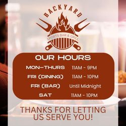 Backyard Sports Bar and Grill - Our hours
