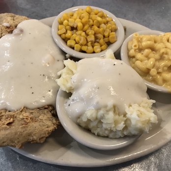 Norma's Cafe - Chicken fried steak with sides of corn, Mac & Cheese and mashed potatoes - American Near Me - Dallas, Texas Norma's Cafe - Chicken fried steak with sides of corn, Mac & Cheese and mashed potatoes - American Near Me - Dallas, Texas