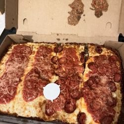 Pizzeria 211 - Detroit style pizza, half pepperoni.