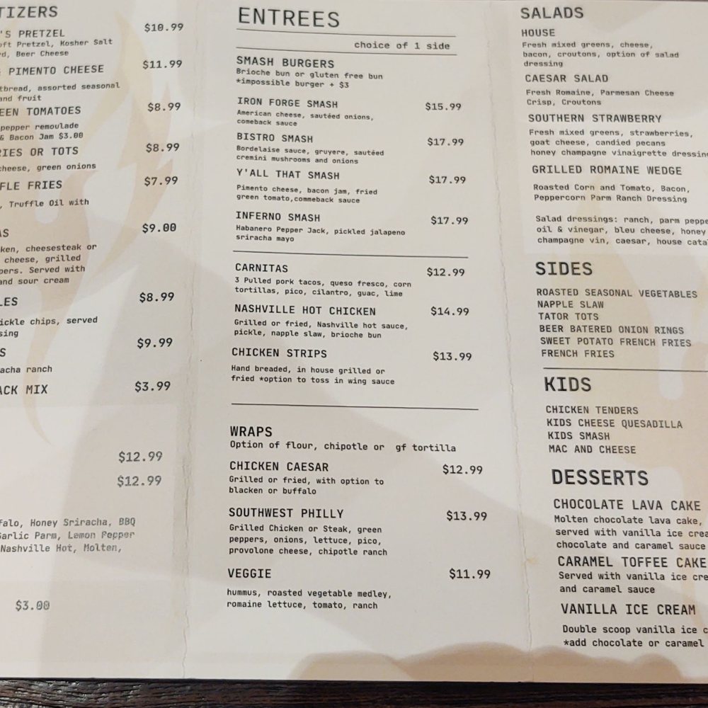 Iron Forge Brewing Co. - Menu (April 2023) - Subject to Change - Breweries Near Me - Sevierville, Tennessee