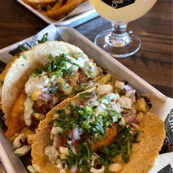 Brew City Grill - Fish Tacos, ACE Guava Cider, Garlic Fries (all soooo good!) - Burgers Near Me - Campbell, California