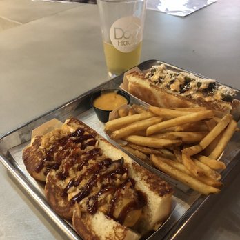 Dog Haus Biergarten - Lincoln Park - Cowboy hotdog & Old Town hotdog with Fries - Burgers Near Me - Chicago, Illinois