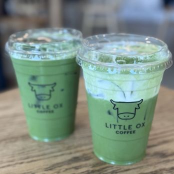 Little Ox Coffee - Matcha latte. And matcha latte with cream top - Coffee & Tea Near Me - Fullerton, California