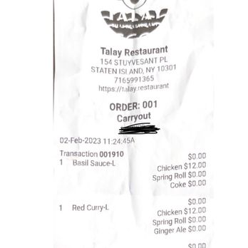 Talay Restaurant - Lunch bill $50 - Thai Near Me - Staten Island, New York