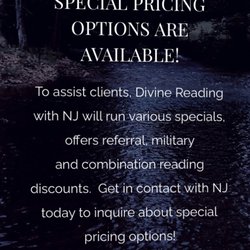 Divine Reading with NJ - Check out the special pricing available with NJ.  Contact her today.  Payments accepted via CashApp, Venmo and PayPal.