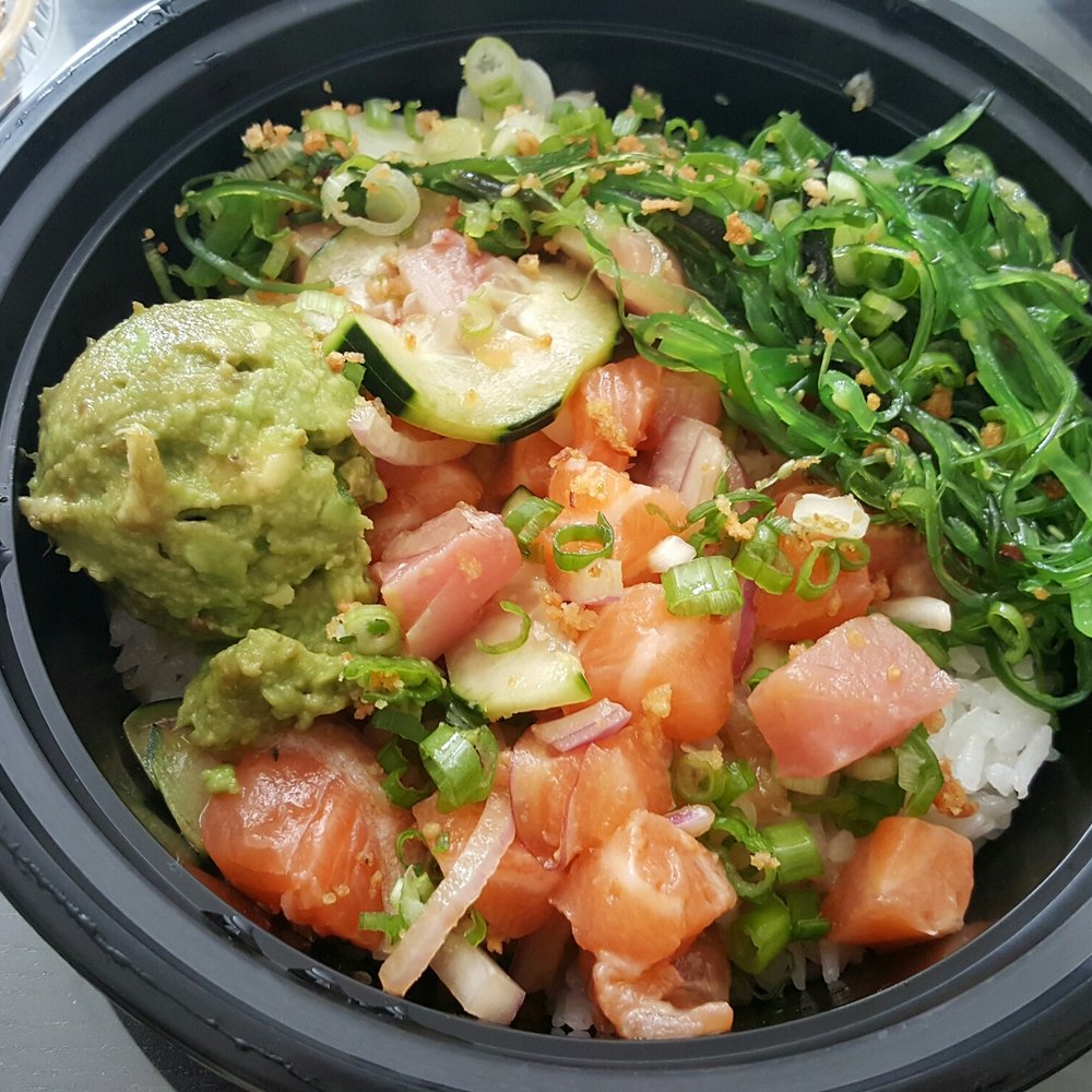 Choppa Poke - Regular option in large bowl with 2 scoops salmon and 1 scoop yellowtail. - Poke Near Me - Goleta, California Choppa Poke - Regular option in large bowl with 2 scoops salmon and 1 scoop yellowtail. - Poke Near Me - Goleta, California