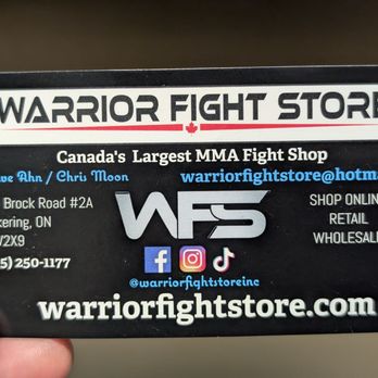Warrior Fight Store MMA - Card with contact details (2025) - Sports Wear Near Me - Pickering, Ontario