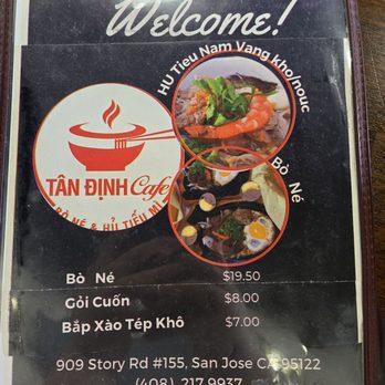 Tan Dinh Cafe - Menu May 2026 - Vietnamese Near Me - San Jose, California