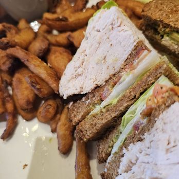 The Café - Triple decker turkey club with Onion Petals (really good!) Comes with 1/2 dill pickle - Asian Fusion Near Me - Valley Center, California