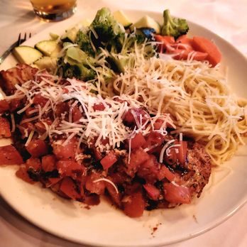 MA'S Italian Kitchen - Delicious chicken bruschetta, capellini, and vegetables with freshly grated Parmesan. Everything was cooked perfectly. - Italian Near Me - Burbank, California