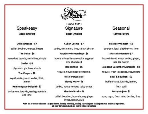 Menu photo 4 Rex Club Yreka, CA