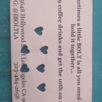 Bolt - The punch card is the best thing at Bolt - Coffee & Tea Near Me - Los Angeles, California Bolt - The punch card is the best thing at Bolt - Coffee & Tea Near Me - Los Angeles, California